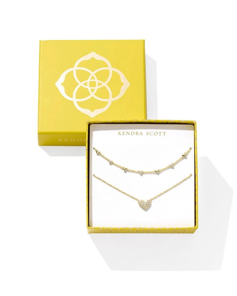 Ari & Haven Pavé Heart Necklaces in 14K Gold Plated, Set of 2
