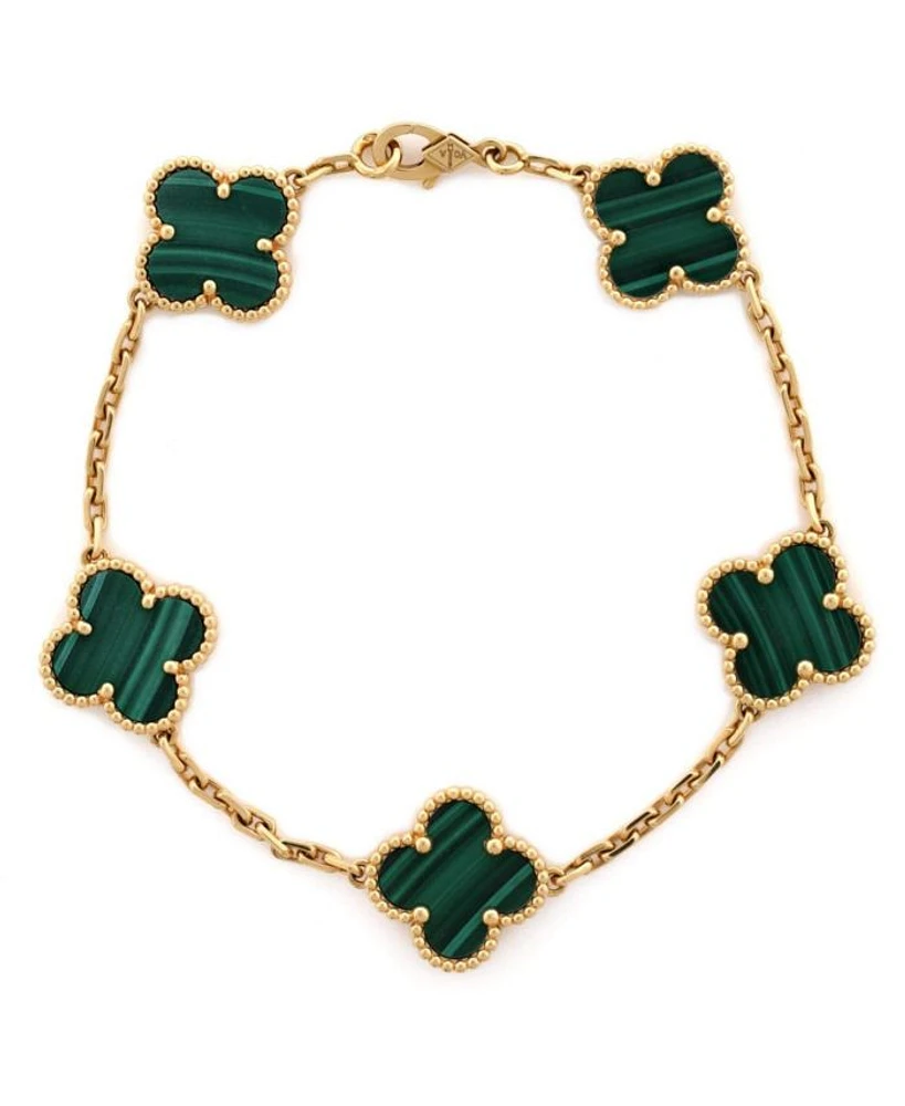 Vintage Alhambra 5 Motifs Bracelet 18K Gold and Malachite