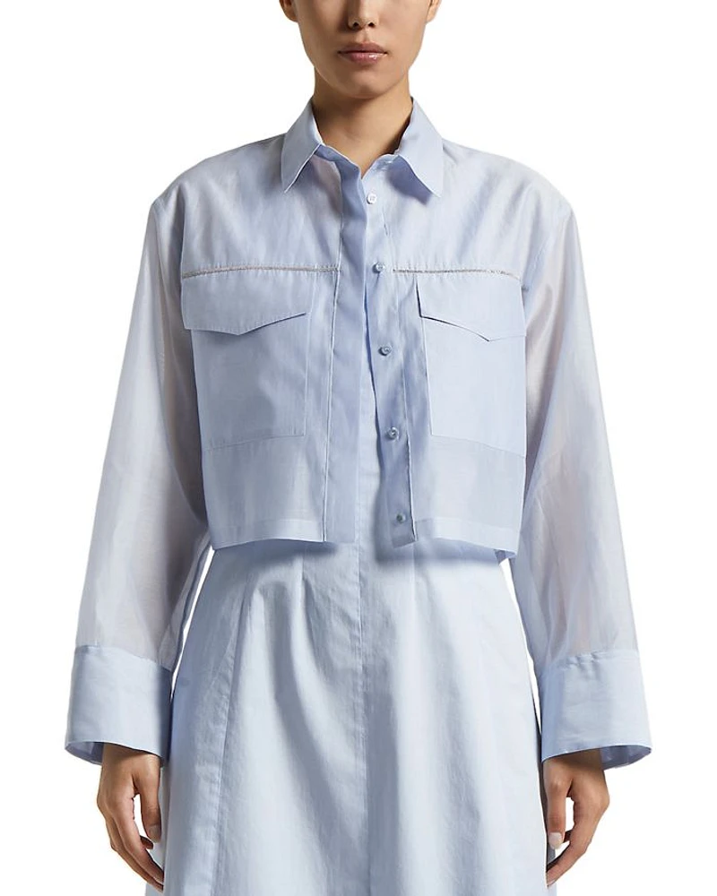 Cropped Flap Pocket Blouse