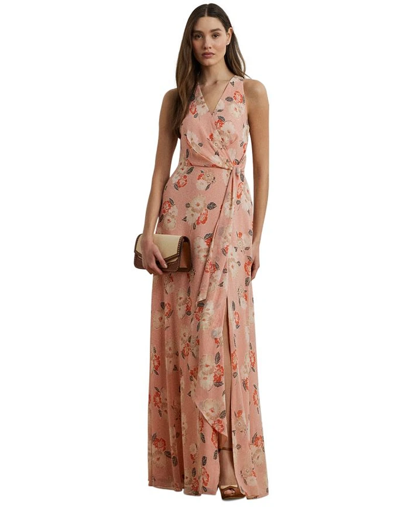 Floral Ruffle Trim Georgette Gown