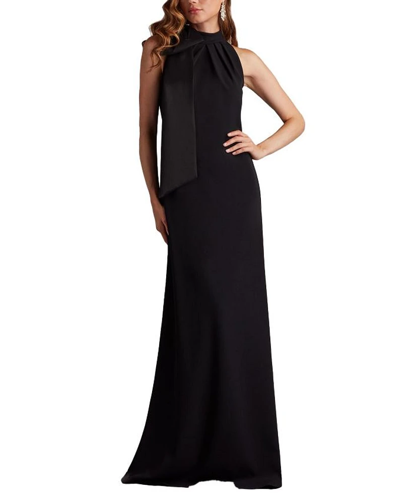 Sims Taffeta Shoulder Bow Halter Gown