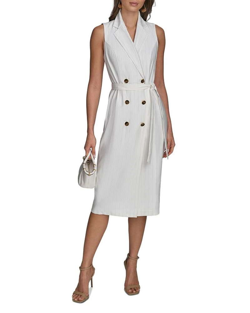 Pinstripe Belted Jacket Dress