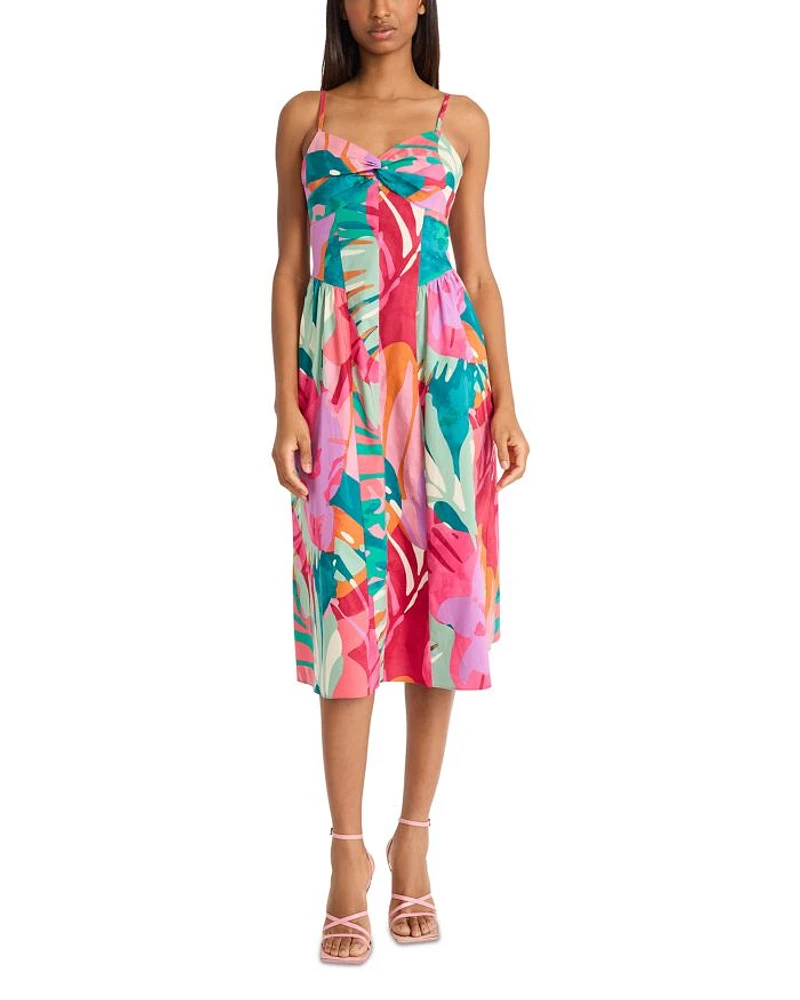 Printed Twist Front Midi Dress