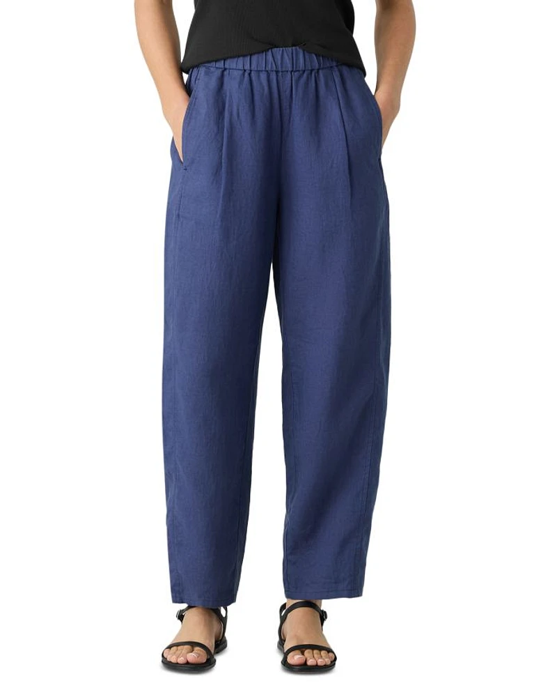 Linen Pleated Lantern Ankle Pants