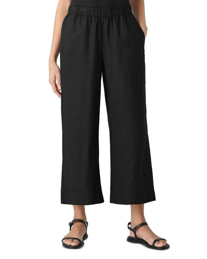 Linen Cropped Wide Leg Pants
