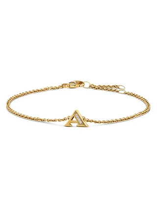 Petite Pavé Initial Chain Bracelet 18K Yellow Gold with Diamond