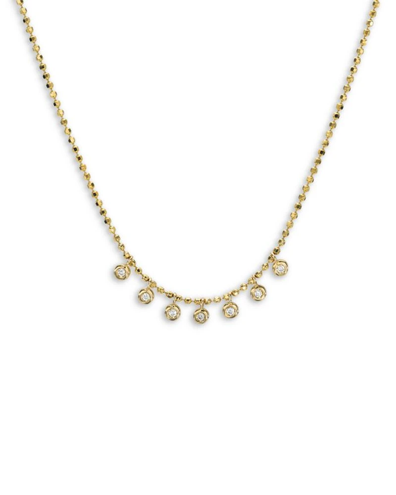 14K Yellow Gold Diamond Bezel Shaker Necklace, 15-17"