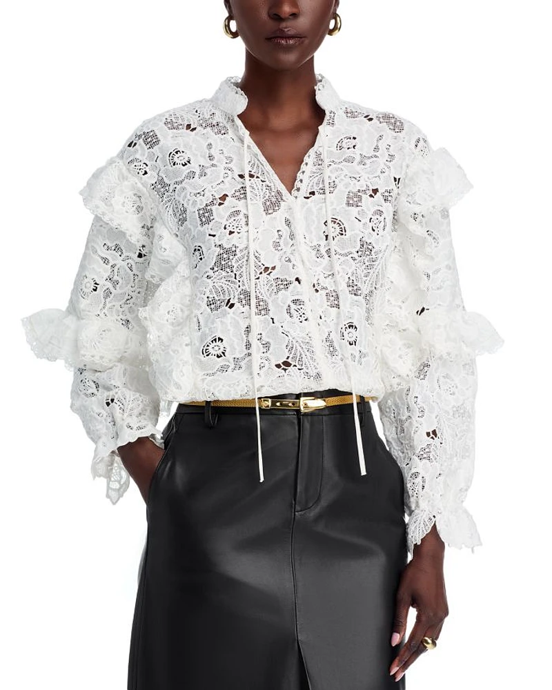 Ruffle Trim Lace Blouse