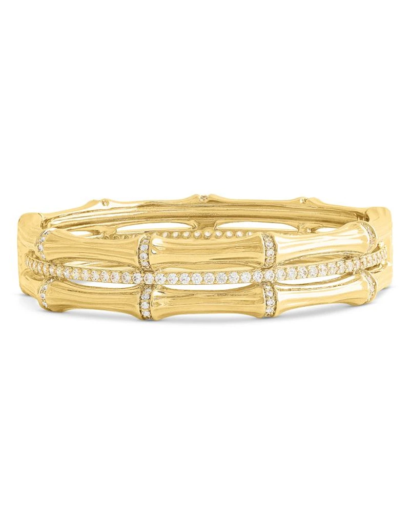 Pavé Bamboo Stacked Bangle Bracelet in 18K Gold Plated