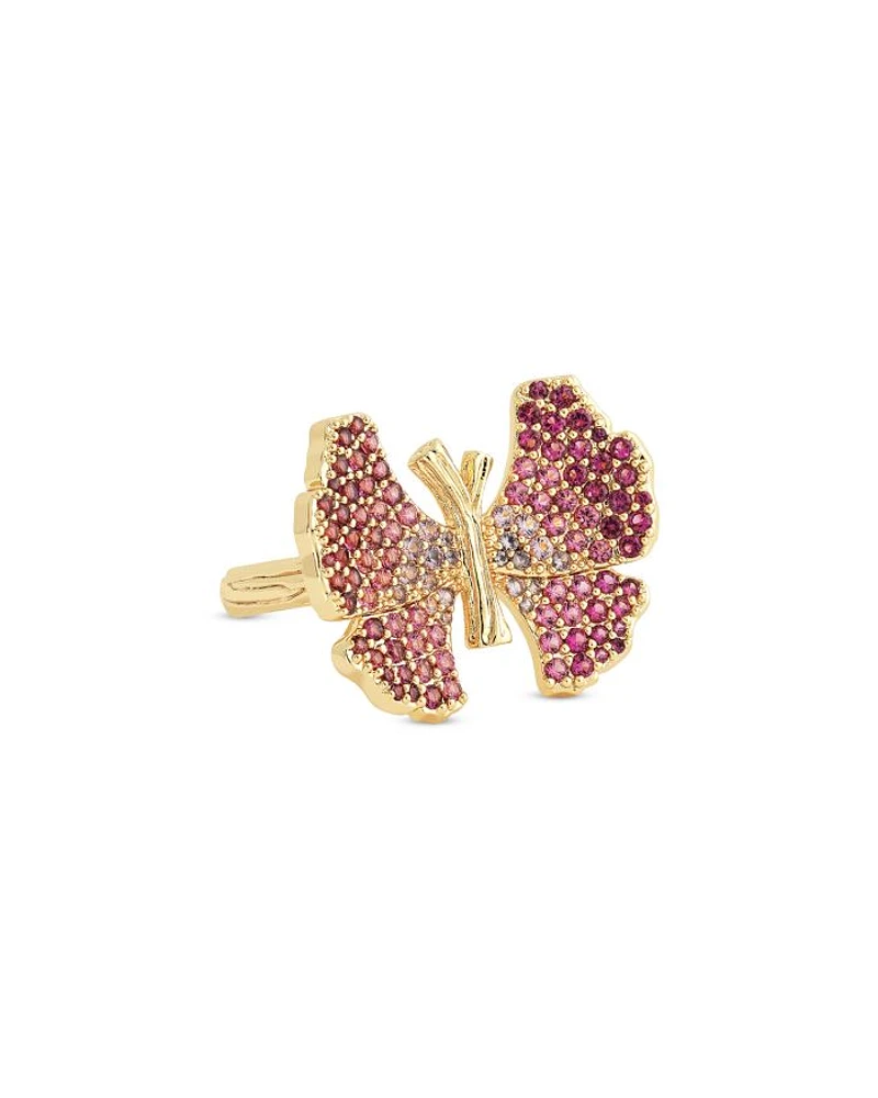 Pink Pavé Butterfly Cocktail Ring in 18K Gold Plated