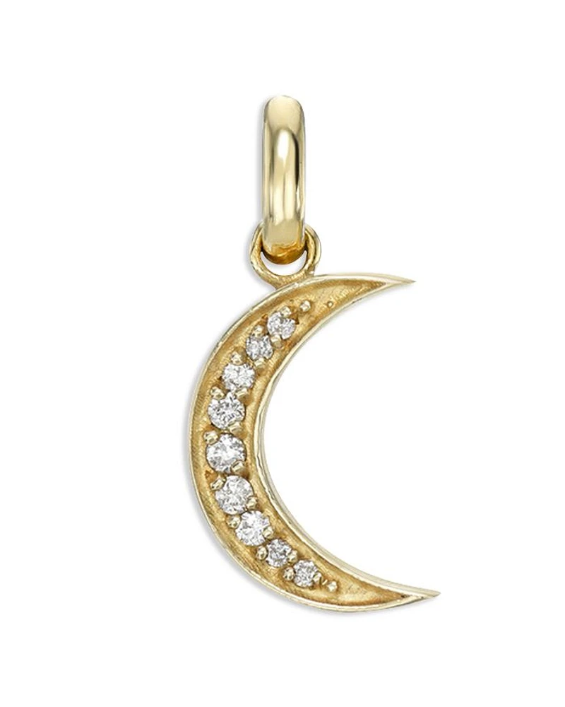 14K Yellow Gold Diamond Moon Charm Pendant