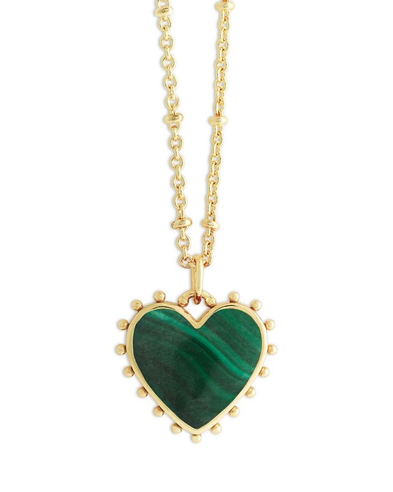 Malachite Heart Pendant Necklace, 19"