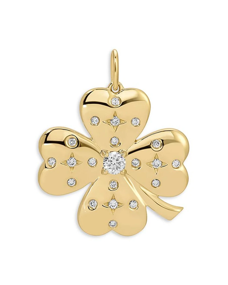 14K Yellow Gold Jumbo Lucky Clover Charm with Diamonds, 0.15 tcw