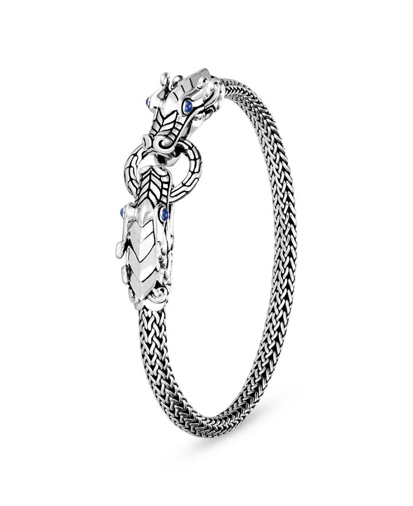 Sterling Silver Legends Naga Blue Sapphire Double Dragon Chain Bracelet