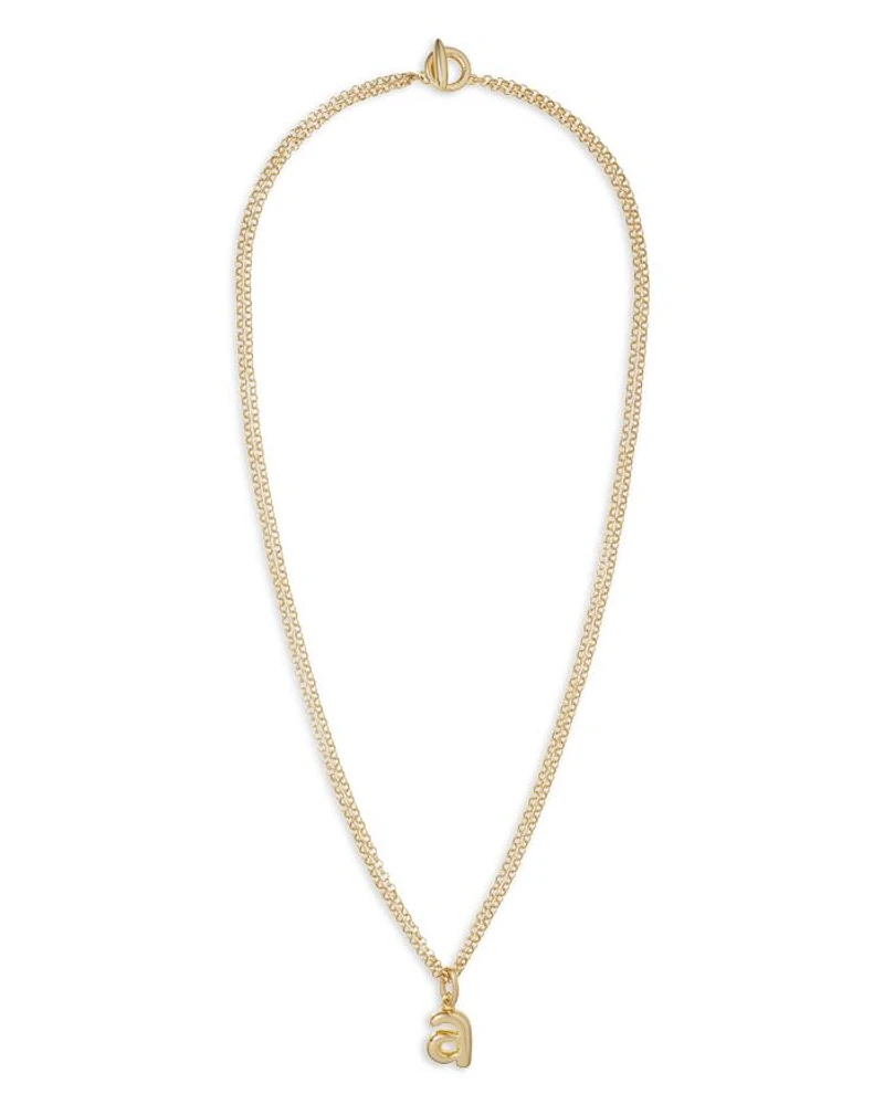 Puffy Initial Double Chain Pendant Necklace, 26"