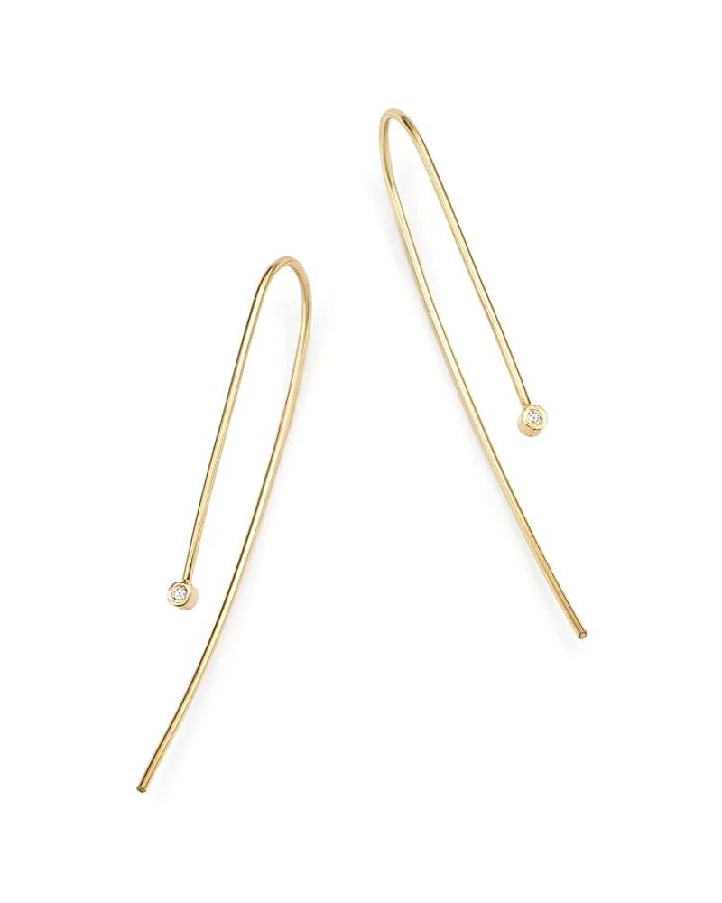 14K Yellow Gold and Bezel Set Diamond Wire Earrings