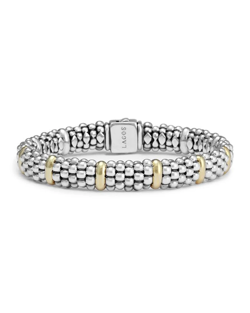 Sterling Silver & 18K Yellow Gold Caviar Beaded Oval Bracelet
