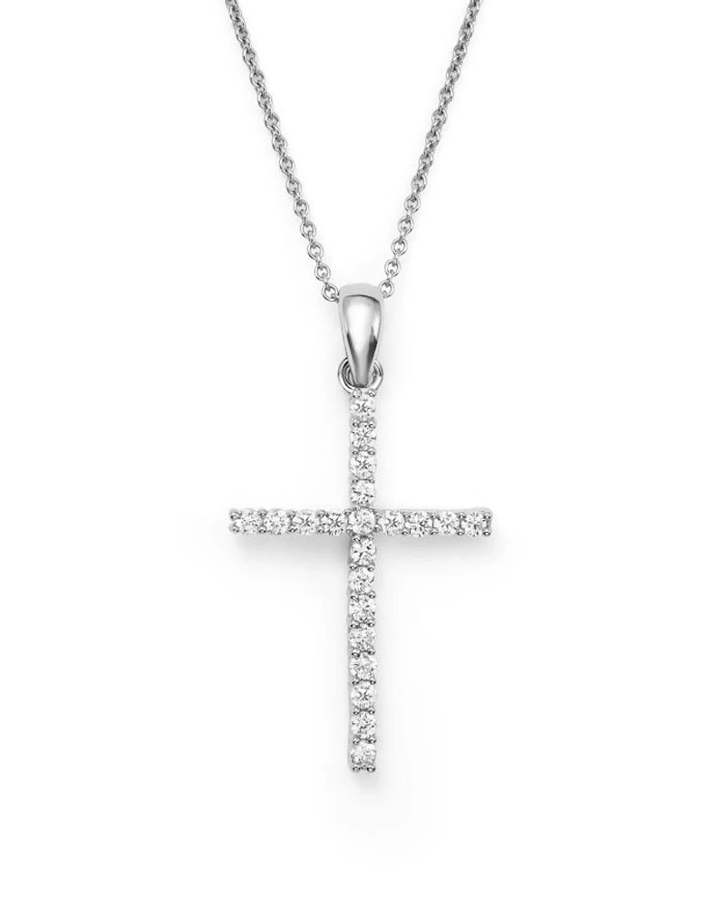 Diamond Cross Pendant Necklace in 14K White Gold, 0.25 tcw