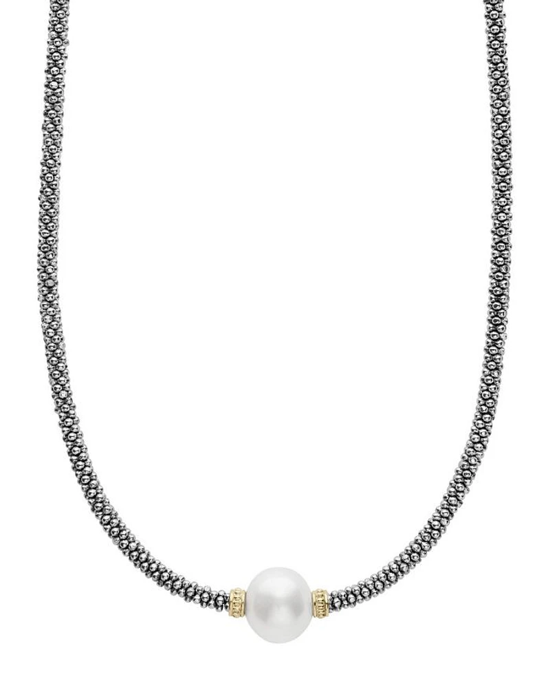 18K Gold and Sterling Silver Luna Rope Necklace with Cultured Freshwater Pearl, 16"