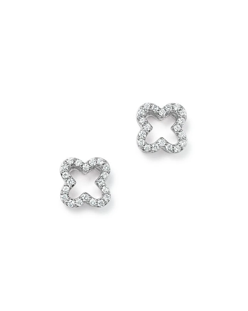 Diamond Clover Stud Earrings 14K Yellow Gold, White or Rose 0.20 tcw