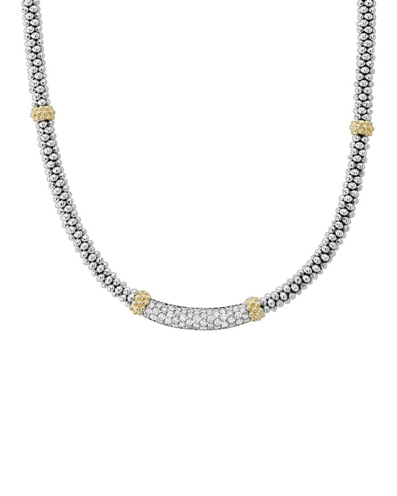 18K Gold and Sterling Silver Diamond Lux Station Necklace, 16"