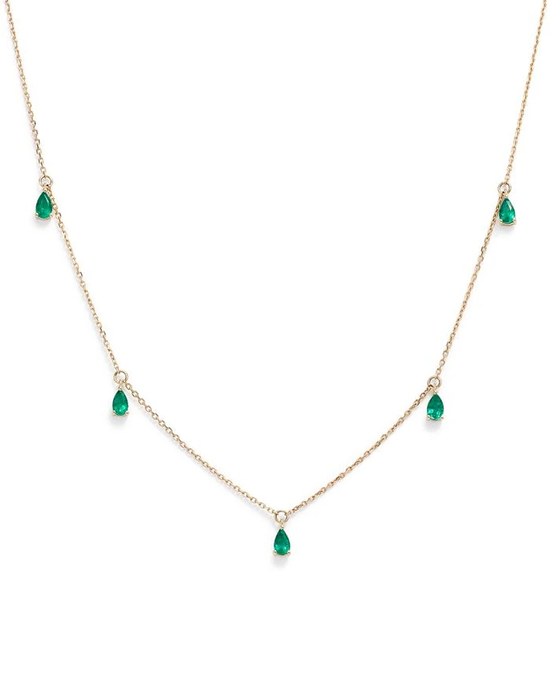 Emerald Teardrop Charm Necklace in 14K Yellow Gold, 17"