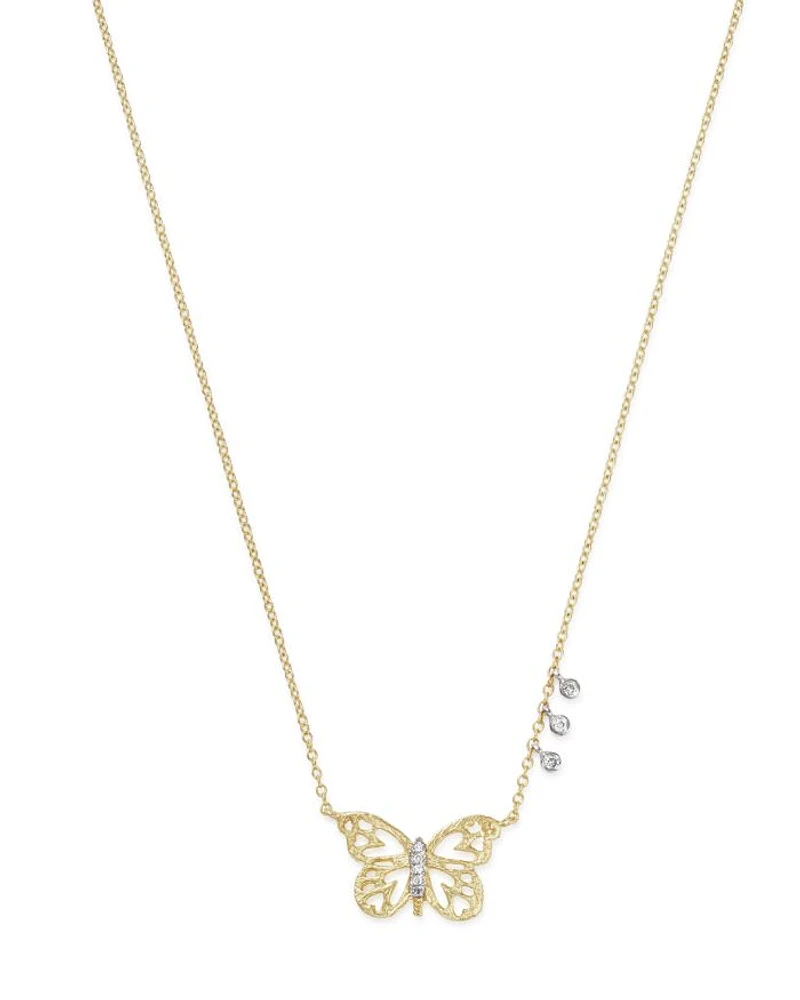 14K White & Yellow Gold Butterfly Pendant Necklace, 16"