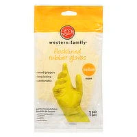 Western Family - Yellow Flocklined Rubber Gloves, Medium, 1 Each
