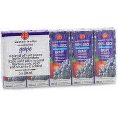Western Family - Unsweetened 100% Grape Juice, 5x200mL, 1 Each