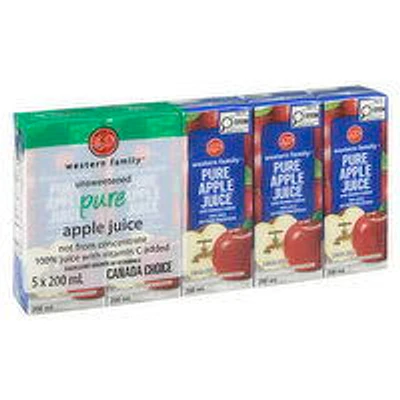 Western Family - Pure Apple 100% Juice, 5x200mL, 5 Each