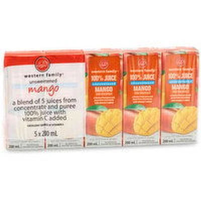 Western Family - Unsweetened Mango 100% Juice, 5x200mL, 1 Each