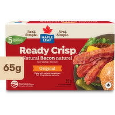 Maple Leaf - Ready Crisp Natural Bacon Slices, Original Fully Cooked, 65 Gram