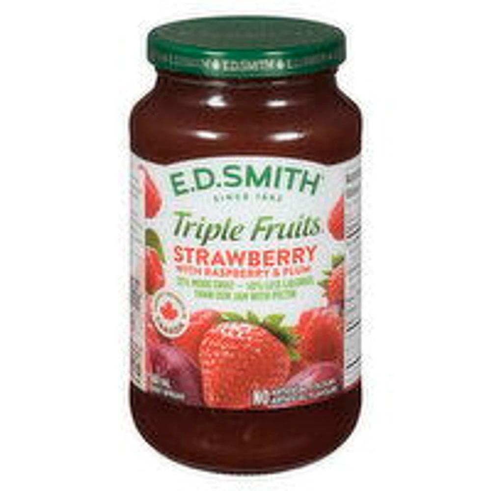 E.D. Smith - Triple Fruits Jam - Strawberry w/ Rasp & Plum, 500 Millilitre