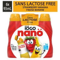 IOGO - Drinkable Strawberry-Banana Lactose-Free Yogurt 1%, 93 Millilitre