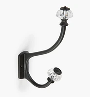 Brass Coat Hook with Victorian Crystal Knobs