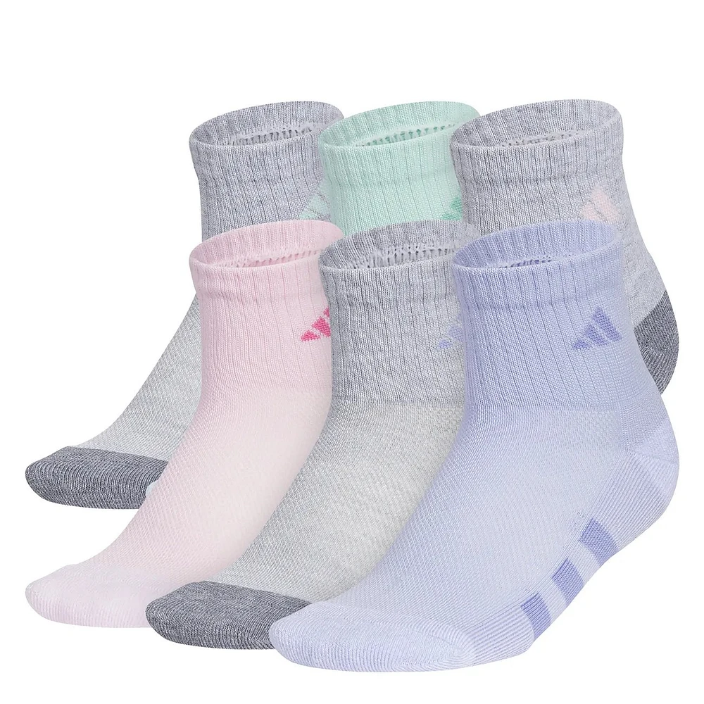 Girl's Cushioned 6PK Quarter Length Socks