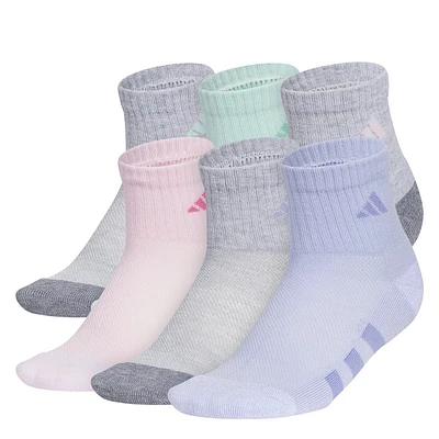 Girl's Cushioned 6PK Quarter Length Socks
