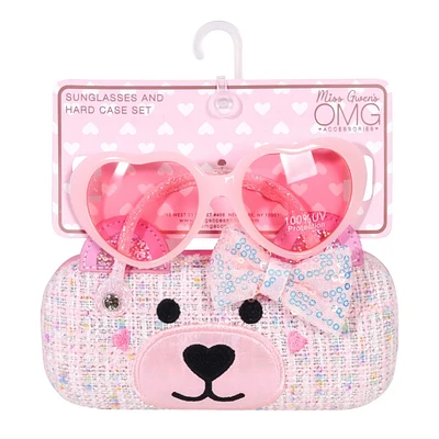 Girl's Winny Bow Tweed Case and Heart-Shaped Sunglasses