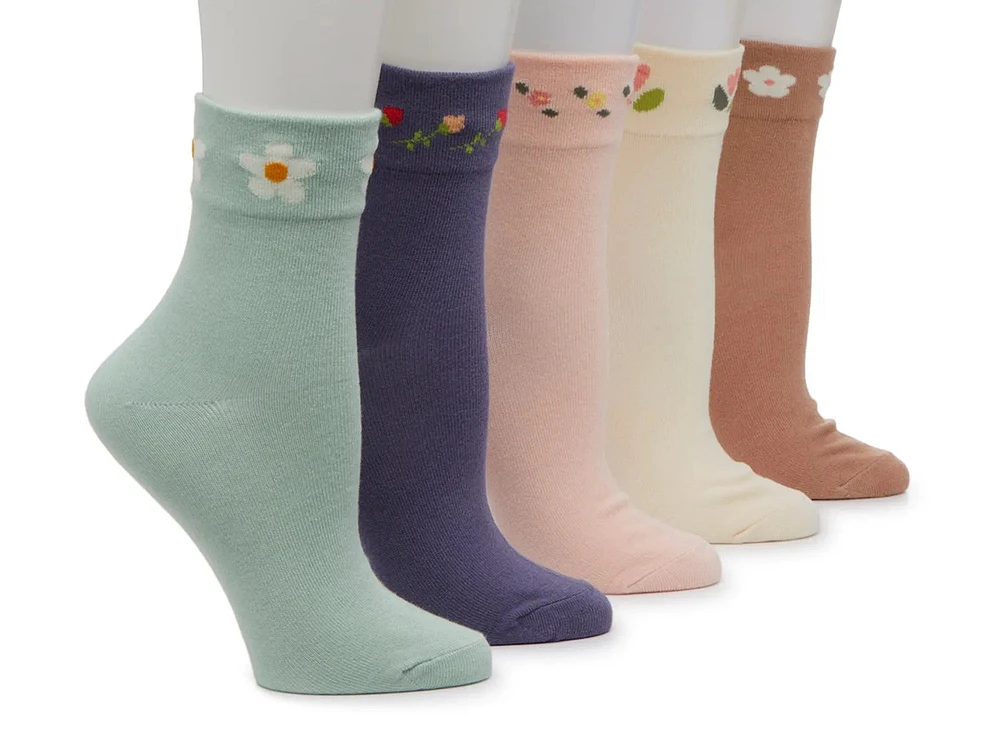 Floral Wide Welt Women's Ankle Socks - 5 Pack