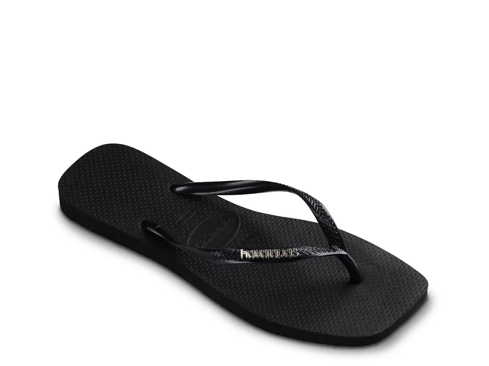 Slim Square Logo Metallic Flip Flop