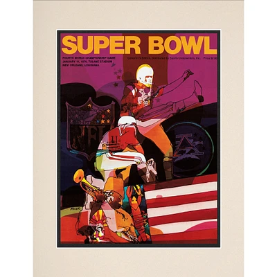 Programme du Super Bowl IV 1970 Chiefs vs. Vikings 10,5" x 14" avec passe-partout