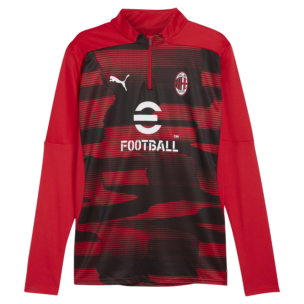 Haut à quart de zip dryCELL tri-mélangé Puma rouge AC Milan 2024/25 d'avant-match pour homme