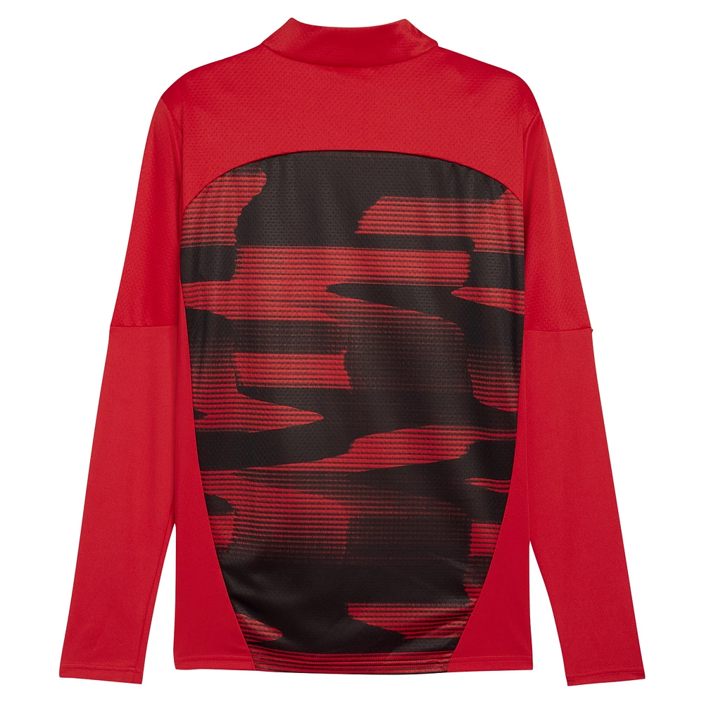 Haut à quart de zip dryCELL tri-mélangé Puma rouge AC Milan 2024/25 d'avant-match pour homme