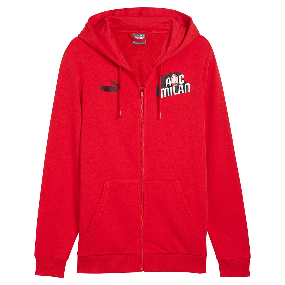 Sweat à capuche entièrement zippé Puma rouge AC Milan ftblCulture pour hommes