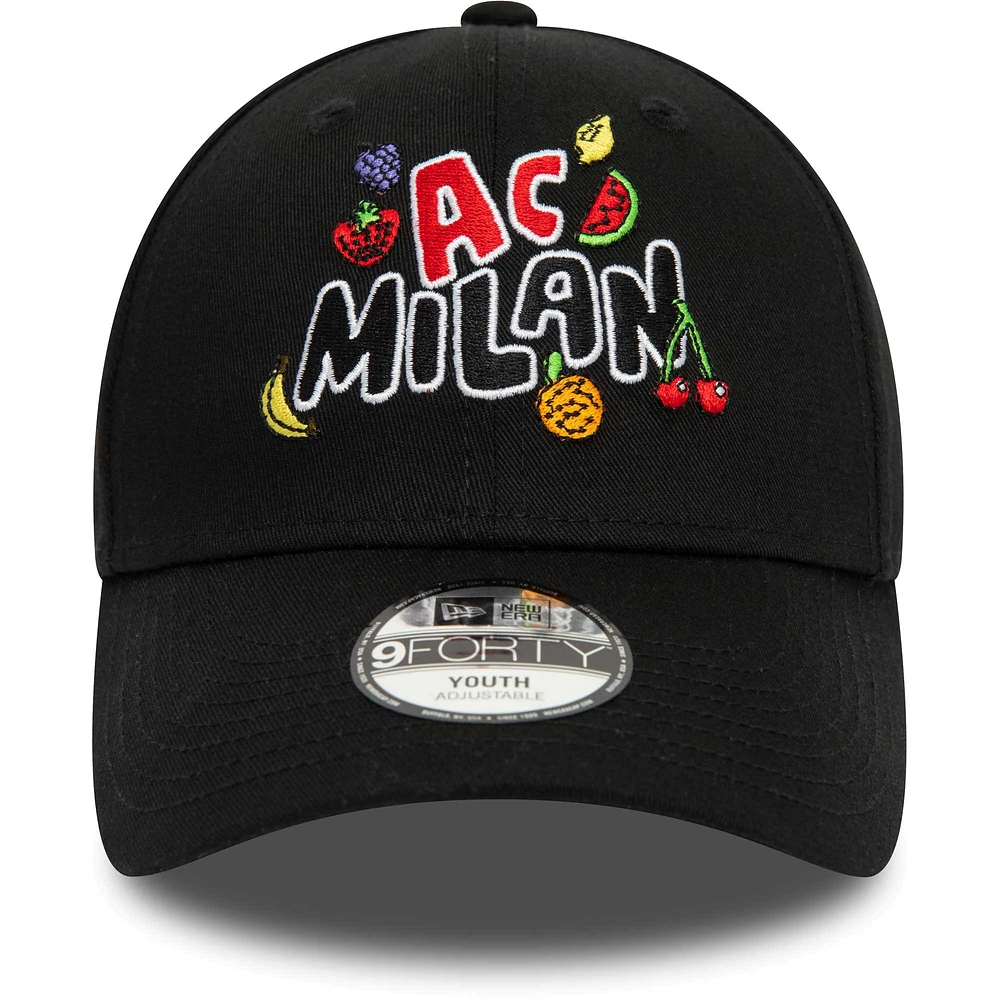 Youth New Era Black AC Milan Wordmark 9FORTY Adjustable Hat