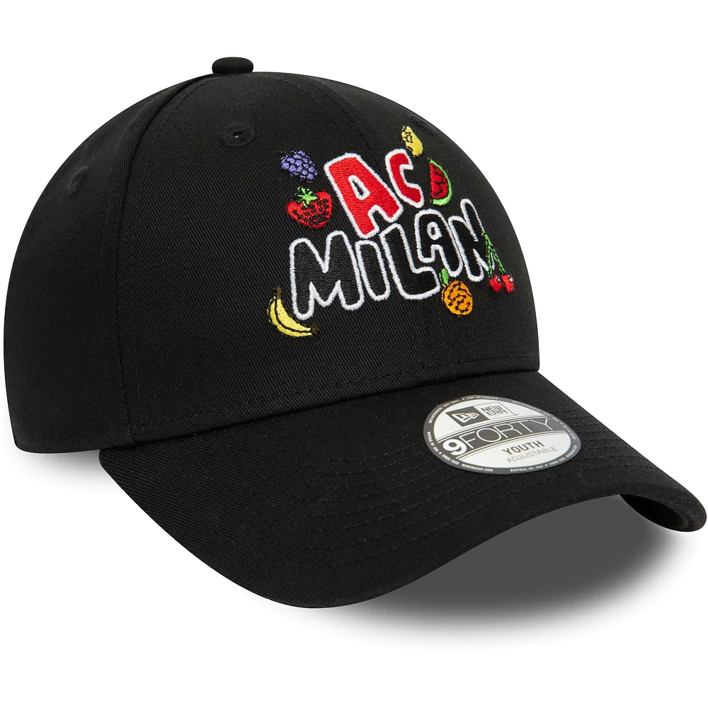 Youth New Era Black AC Milan Wordmark 9FORTY Adjustable Hat