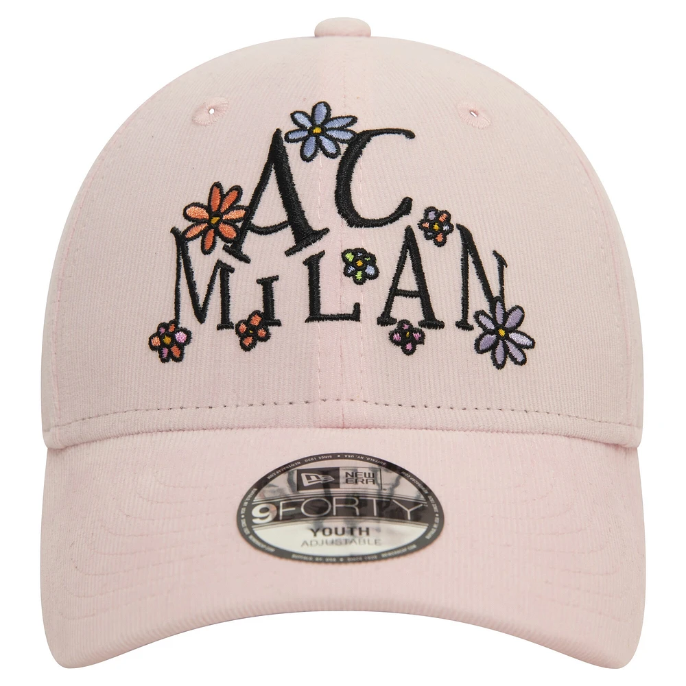 Youth New Era Light Pink AC Milan Needle Corduroy 9FORTY Adjustable Hat
