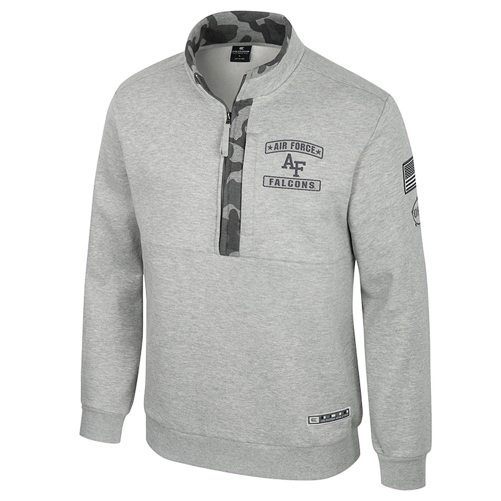 Men's Colosseum Heather Gray Air Force Falcons OORAH OHT Military Appreciation Fleece Quarter-Zip Jacket