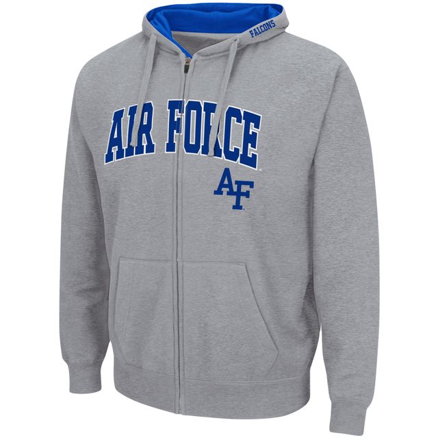 Sweat à capuche zippé complet Air Force Falcons gris chiné Colosseum pour homme Arch & Logo 3.0