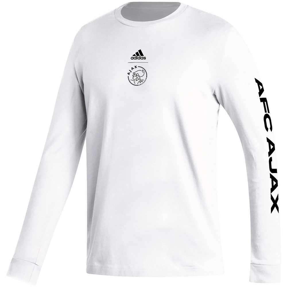 Men's adidas White Ajax Team Crest Long Sleeve T-Shirt